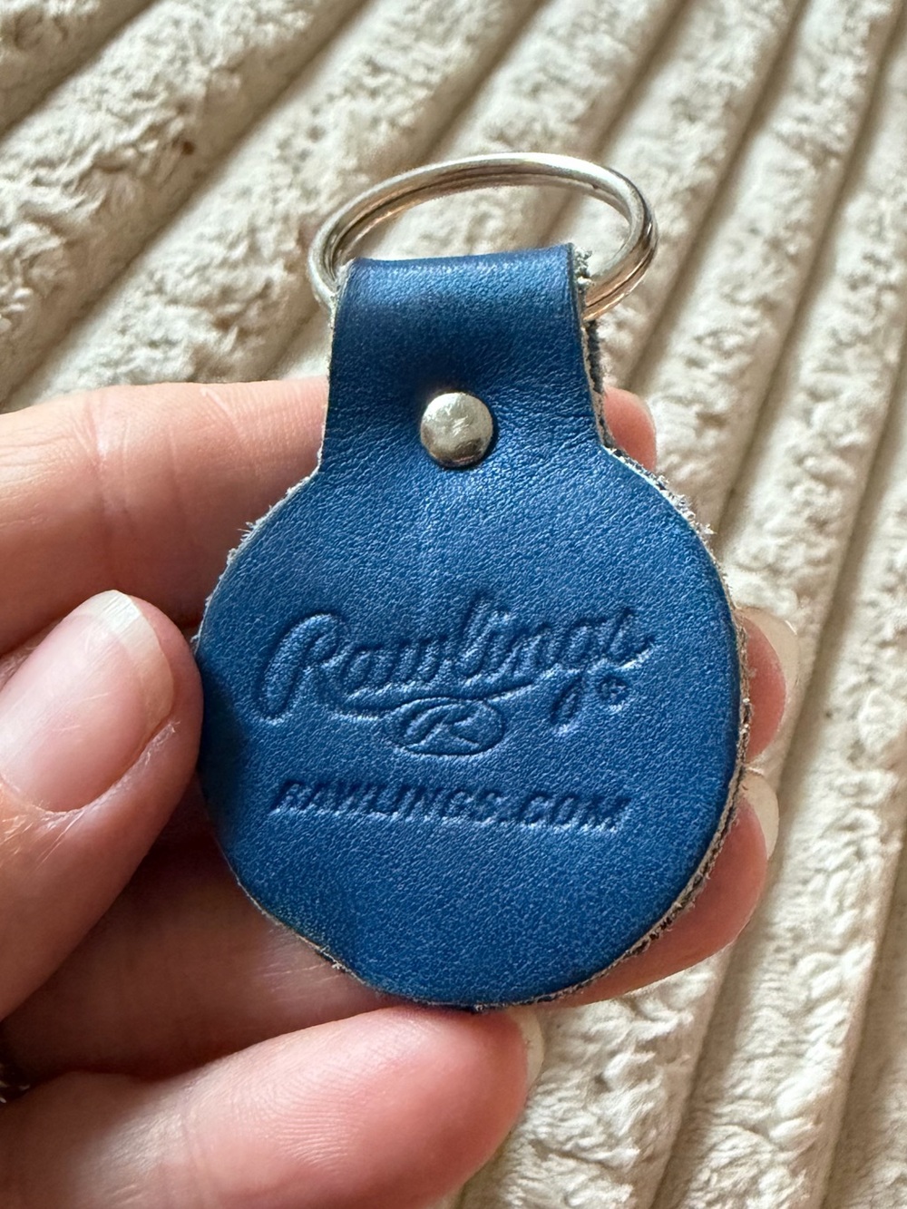 Rawlings Navy Blue Embossed Leather Key Fob with Silver Ring